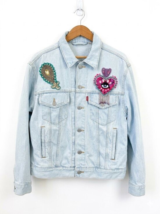 Levi's Jackets & Blazers - OOAK Custom Levi’s Beaded Sacred Heart & Frida Trucker Jacket Hand-EmbroideredXL